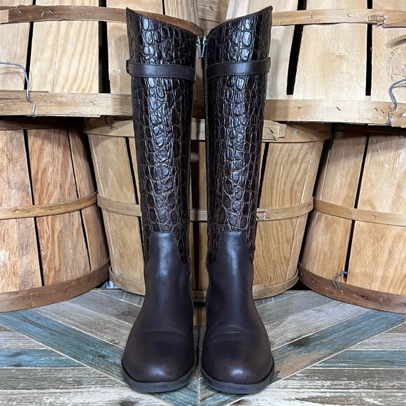 Clarks Hopedale Wish Brown Croc Embossed Leather Tall Riding Boots Womens Size 8 - Picture 4 of 16